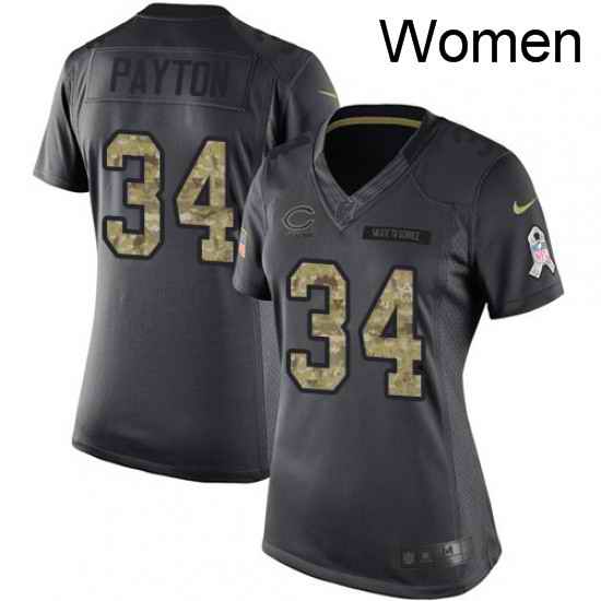 Womens Nike Chicago Bears 34 Walter Payton Limited Black 2016 Salute to Service NFL Jersey